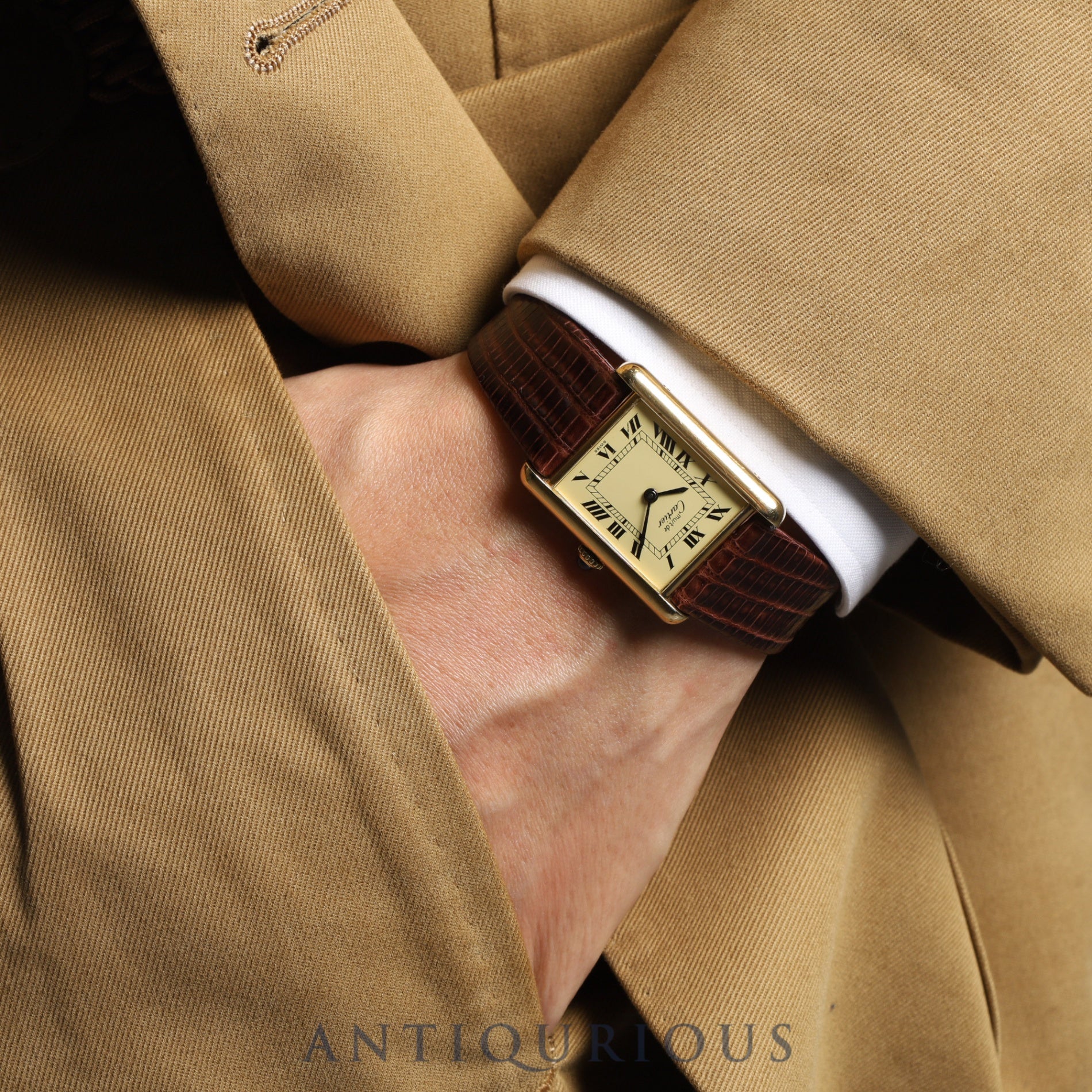 Cartier Must Tank LM Manual winding Cal.78-1 SV925 Leather Genuine buckle (GP) Ivory Roman dial Overhauled