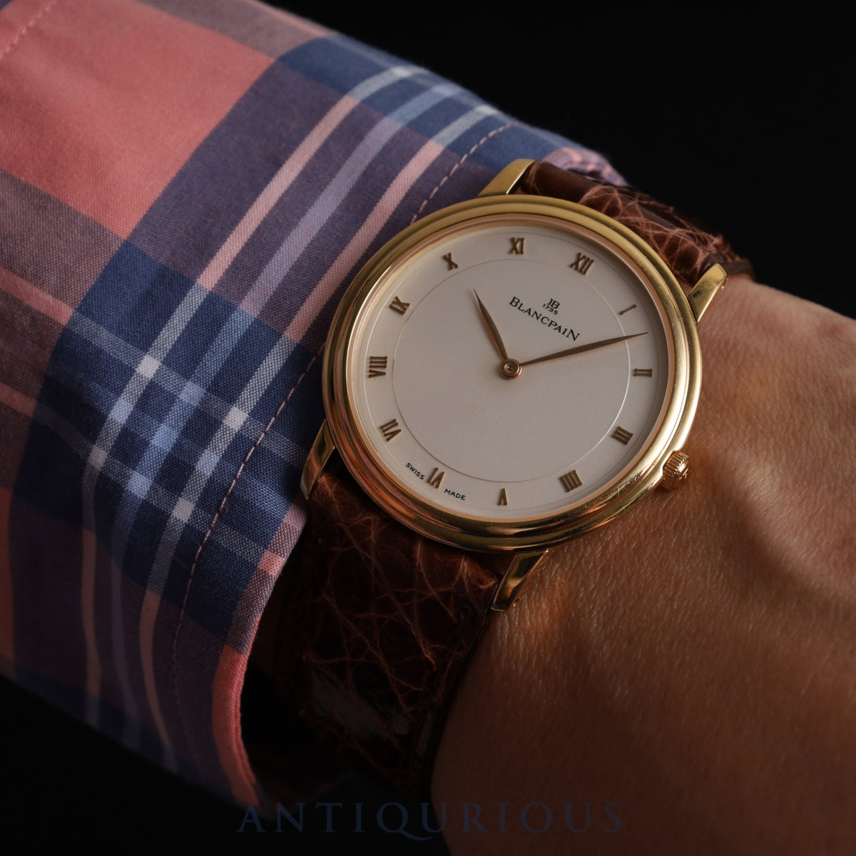 Blancpain Villeret Ultra Thin 0021-3318-55, manual winding, Cal.21, 750YG, original leather strap, original pin buckle (750YG), white dial, recently overhauled.