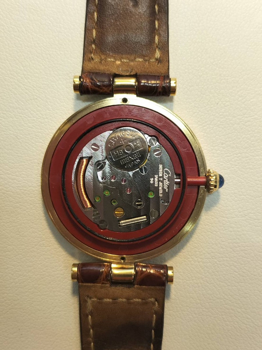 カルティエ マスト ヴァンドーム VLC LM 590003 クォーツ Cal.90 SV925 革 純正尾錠 アイボリーローマン文字盤 箱 冊子 保証書 オーバーホール済み