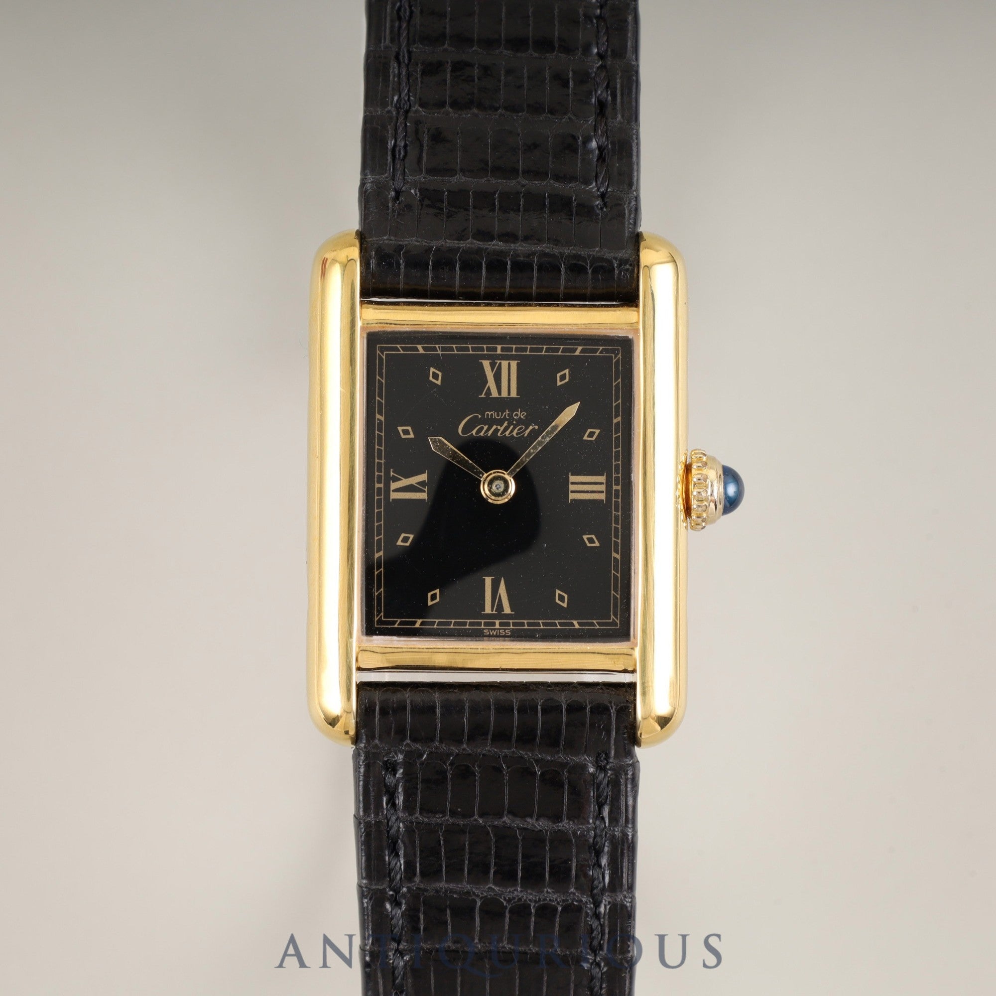 カルティエ マストタンク SM 5057001 クォーツ Cal.057 SV925 革 純正尾錠(GP) ブラック飛びローマン文字盤 1982年頃~1995年頃 オーバーホール済み 新品仕上げ済み