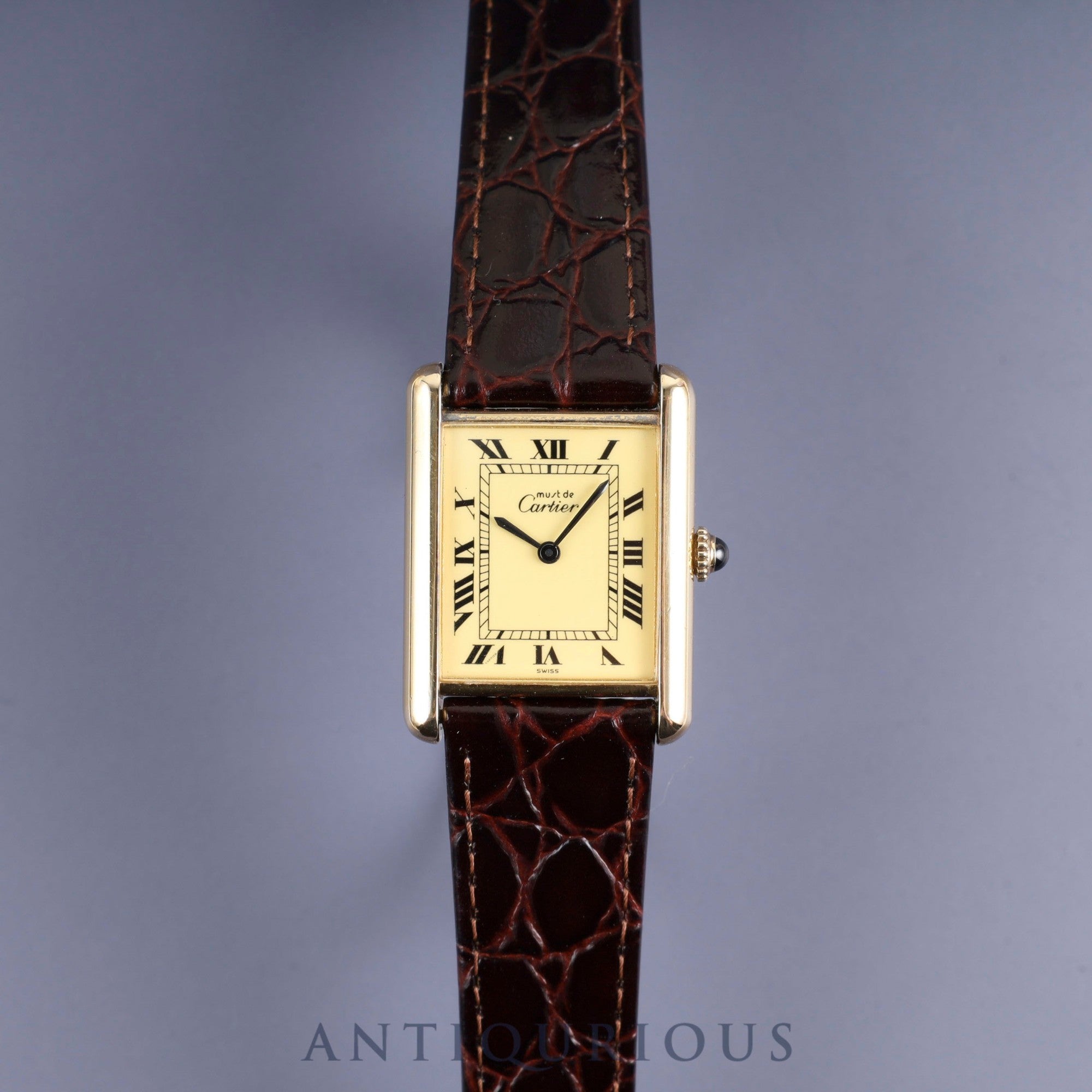 Cartier Must Tank LM Manual Winding SV925 Leather Watch with Genuine GP Buckle, Ivory Roman Dial, Overhauled