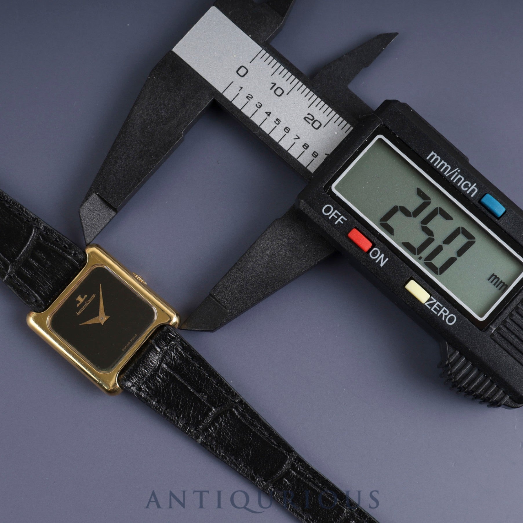 ジャガー・ルクルト スクエアケース 6141.21 手巻き 750 革 純正尾錠(GP)オニキス文字盤 オーバーホール済み