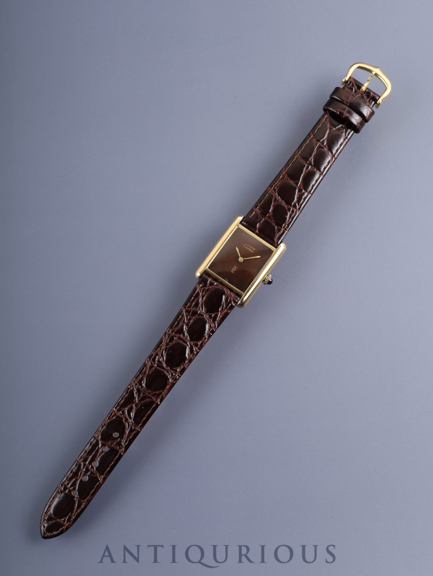 カルティエ マストタンク LM 手巻き Cal.78-1 SV925 革 純正尾錠(GP)マホガニー文字盤(SWISS表記)1976年頃~1980年代初期頃 オーバーホール済み