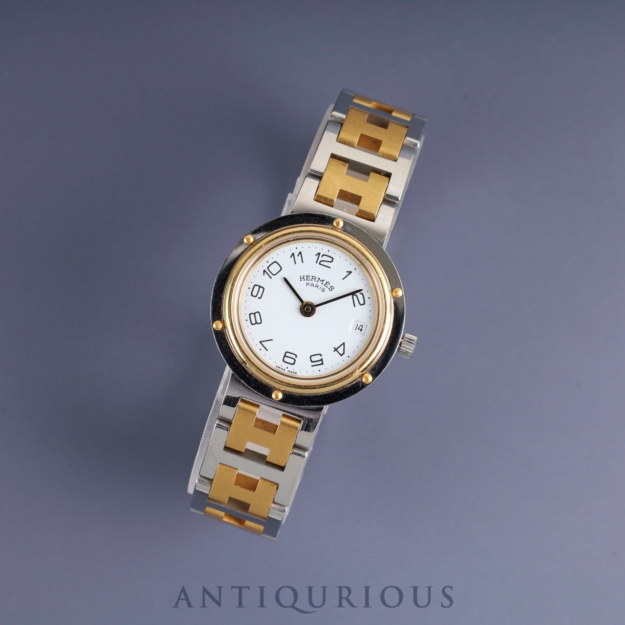 Hermes Clipper 51.03 Quartz SS/GP SS/GP White Dial Box Warranty (1993) Tag Overhauled