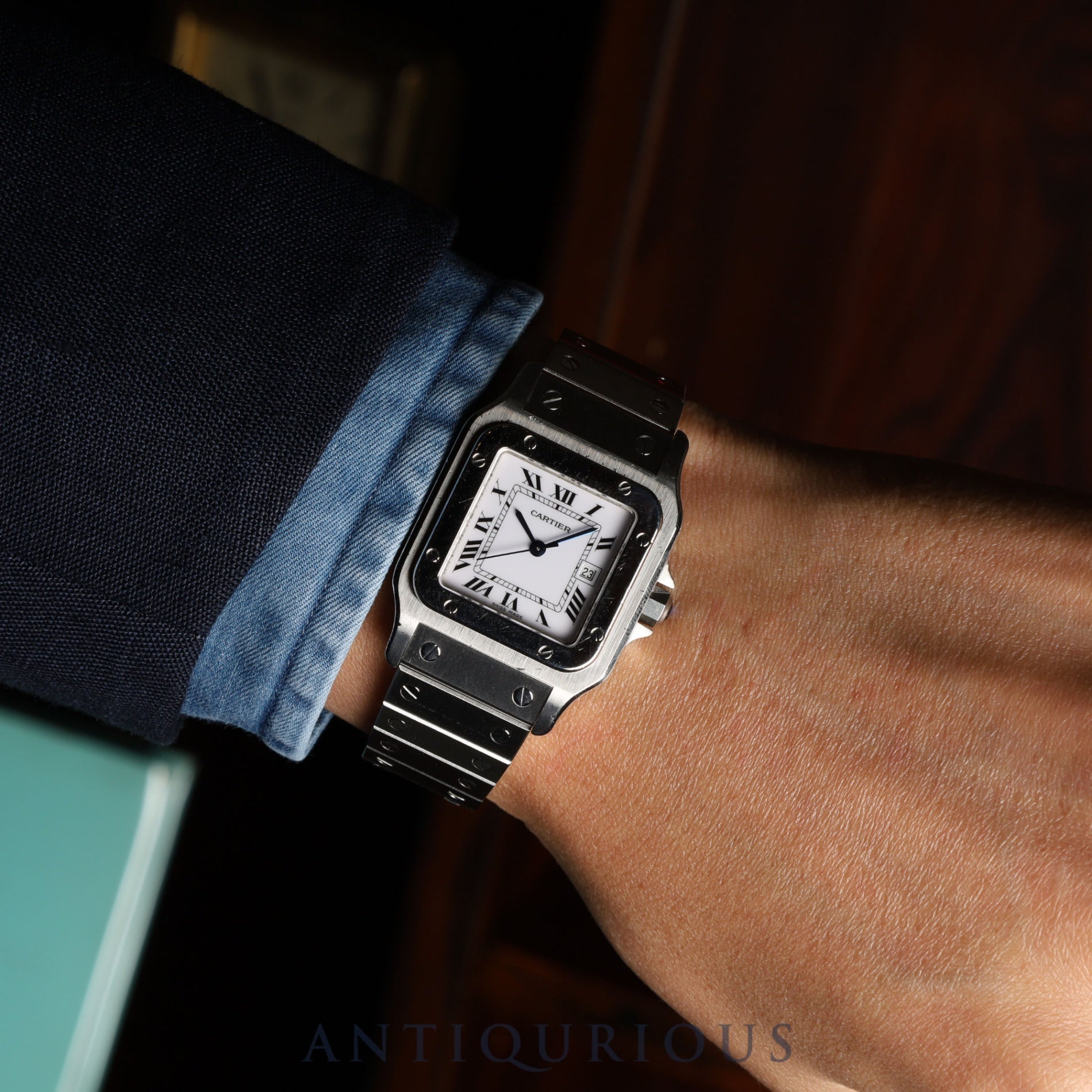 Cartier Santos Galbee LM 2960 Automatic Stainless Steel Watch with White Roman Dial. Completely serviced at a Cartier boutique.