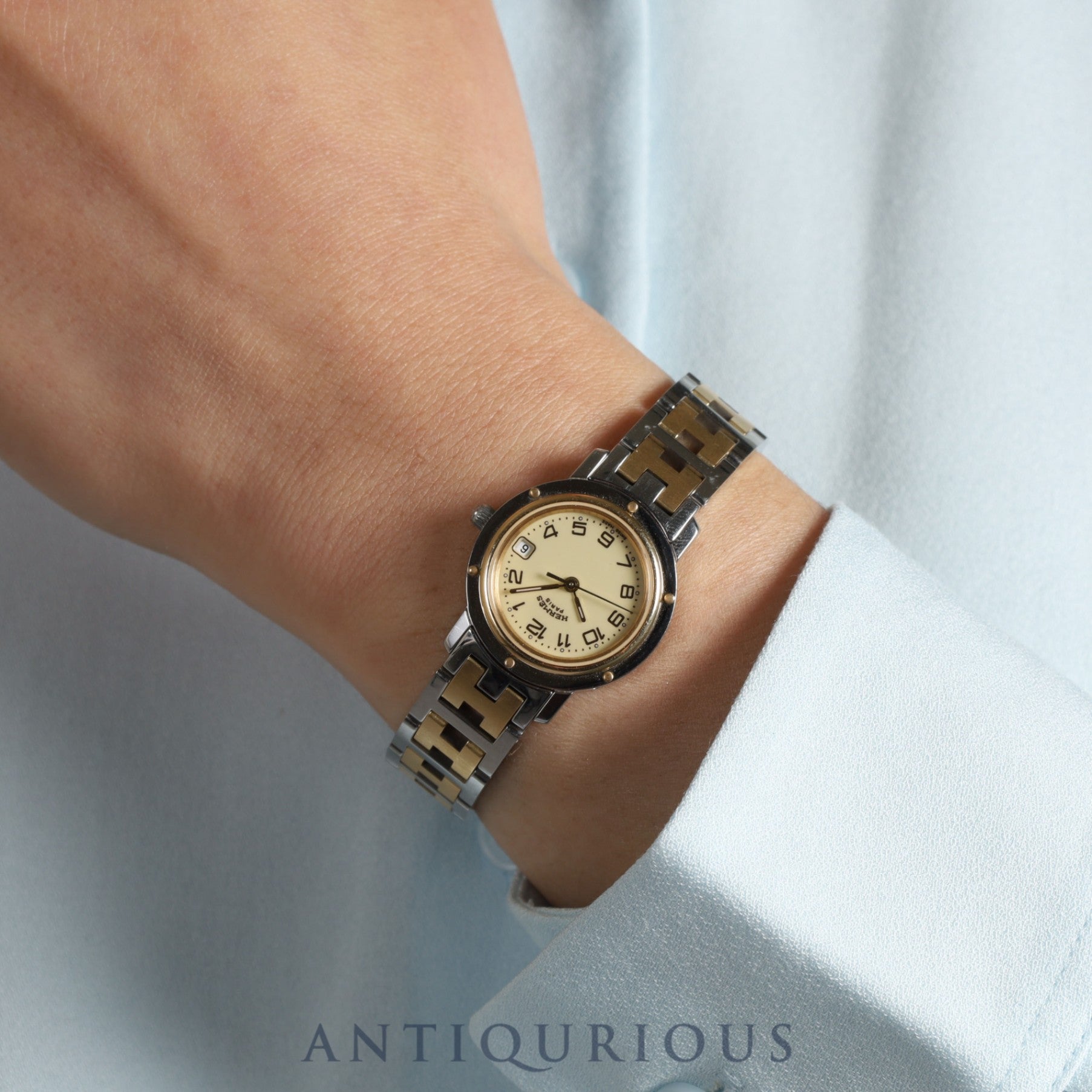 エルメス クリッパー CL4.220 クォーツ SS / YG シャンパンアラビア文字盤 箱 保証書(無記名)コマ2 オーバーホール済み