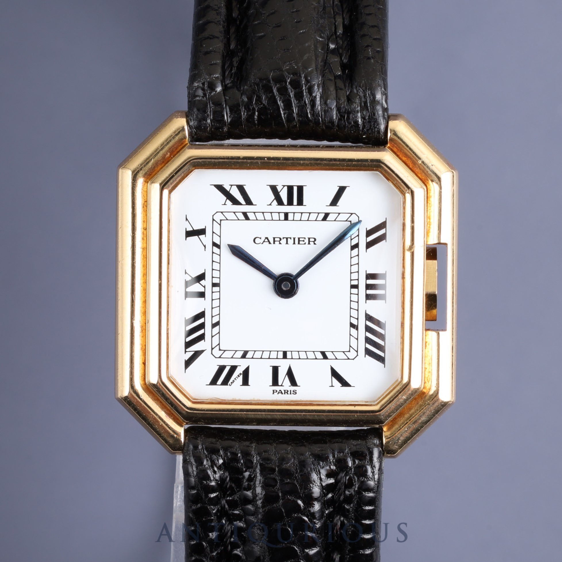 カルティエ サンチュール SM 78100 手巻き Cal.78-1 YG 革 純正尾錠(750YG)ホワイトローマン文字盤 オーバーホール済み