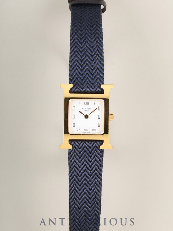 エルメス Hウォッチ HH1.201 クォーツ Cal.901.001 GP 純正ベルト 純正尾錠(GP)ホワイト文字盤 箱 カード(2019年)保存袋 オーバーホール済み