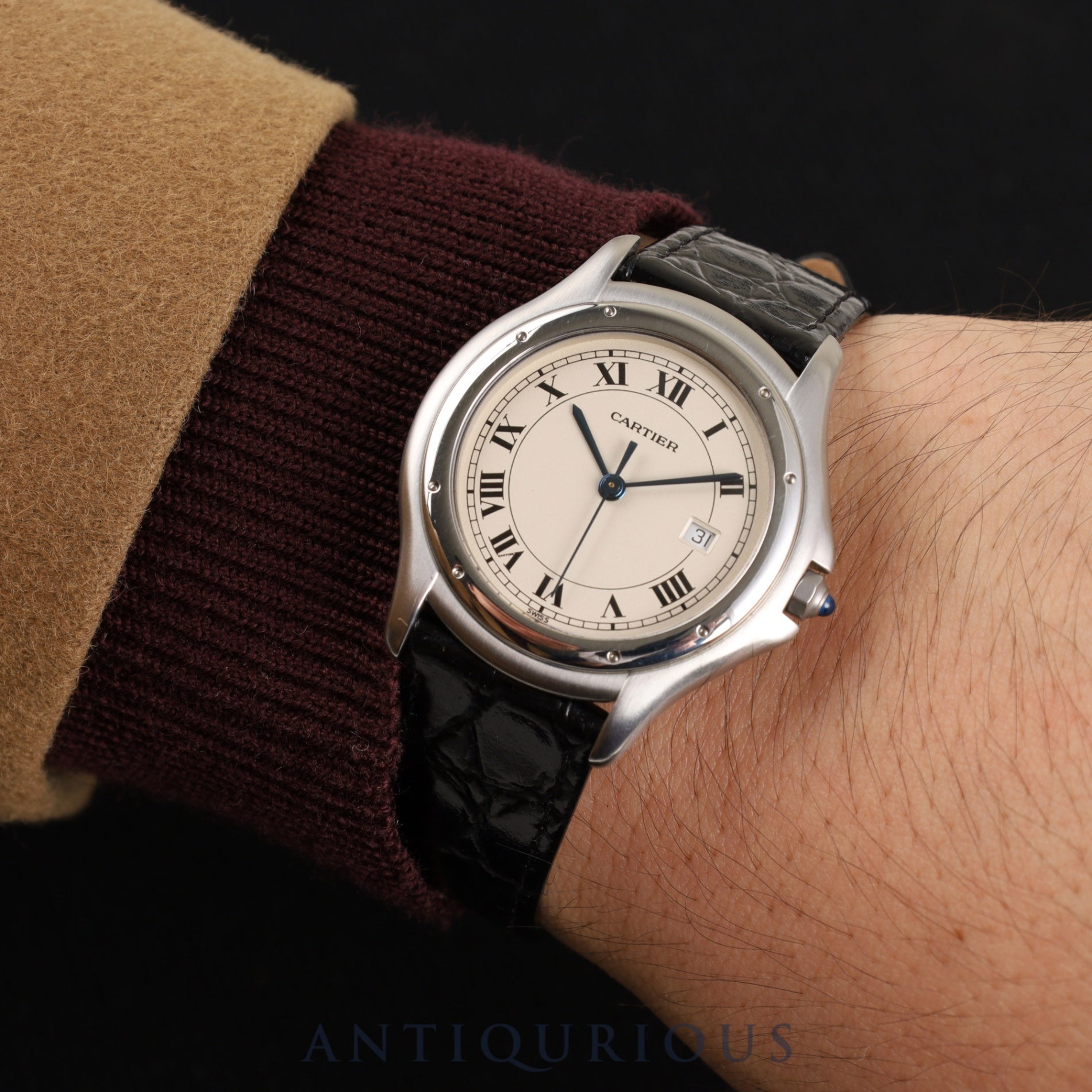 Cartier Panthere Cougar LM W35002F5 / 987904 Quartz SS Leather Genuine Buckle (SS) White Roman Dial Overhauled