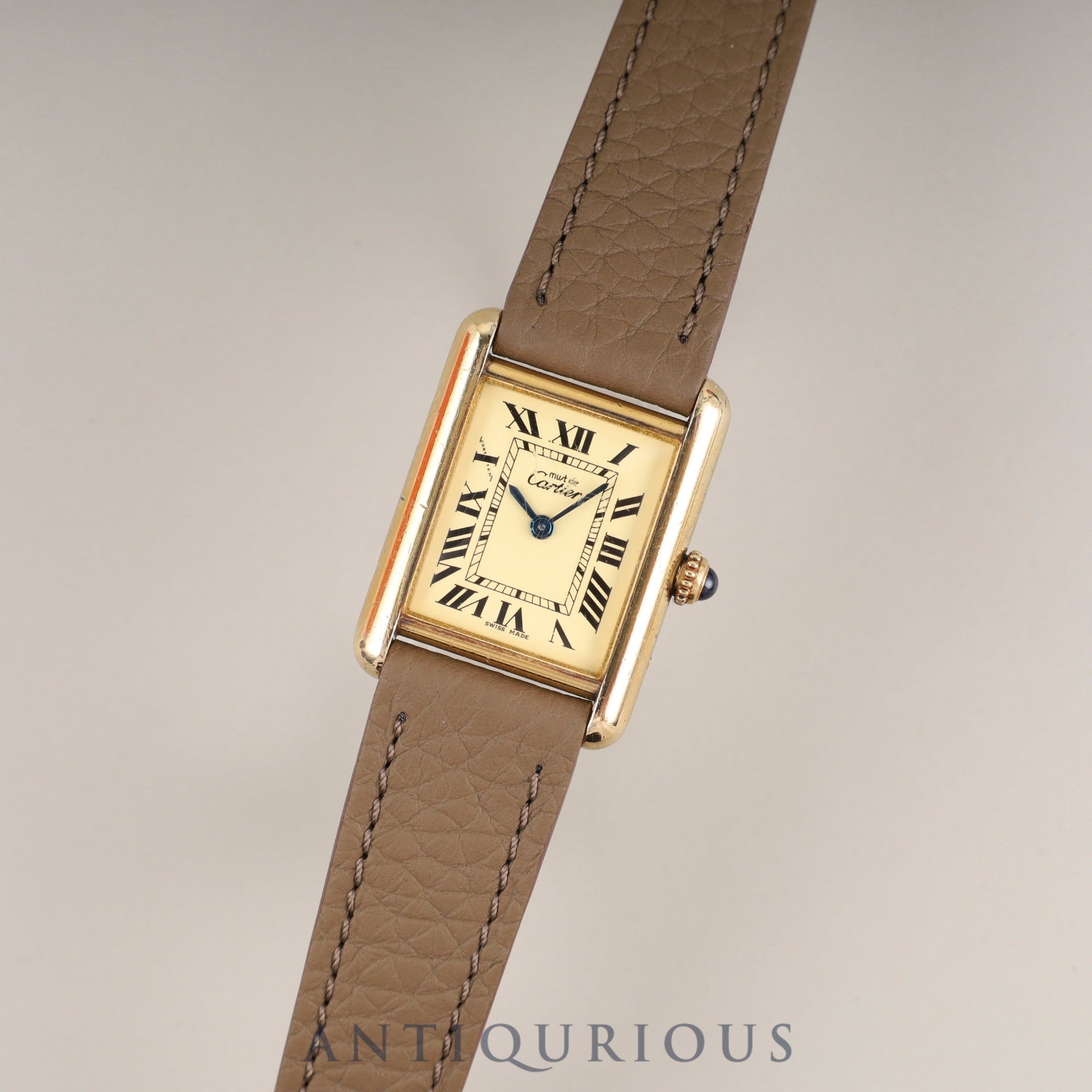 Cartier Must Tank MM 2415 Quartz Caliber - SV925 Leather Strap with Genuine GP Buckle, Ivory Roman Dial, Booklet, Overhauled