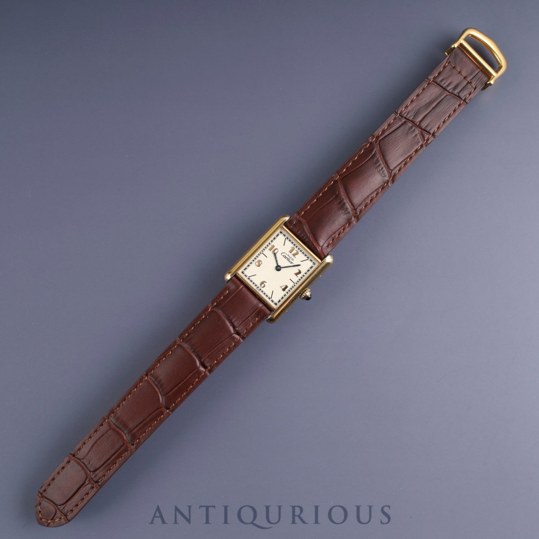 Cartier Must Tank LM 590005 Quartz Cal.90 SV925 Leather Genuine D Buckle (GP) Arabic CC Dial Overhauled