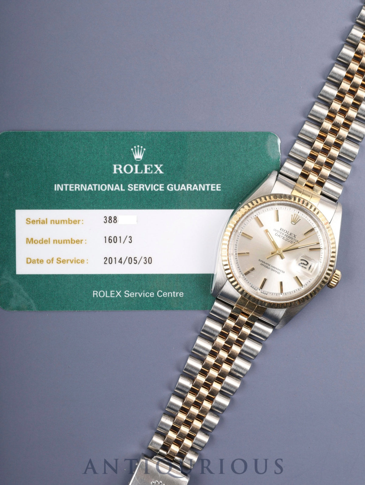 Rolex Datejust 1601 Automatic Caliber 1570 Stainless Steel/Yellow Gold Silver Dial No. 38 (1973) International Service Warranty (2014) Overhauled