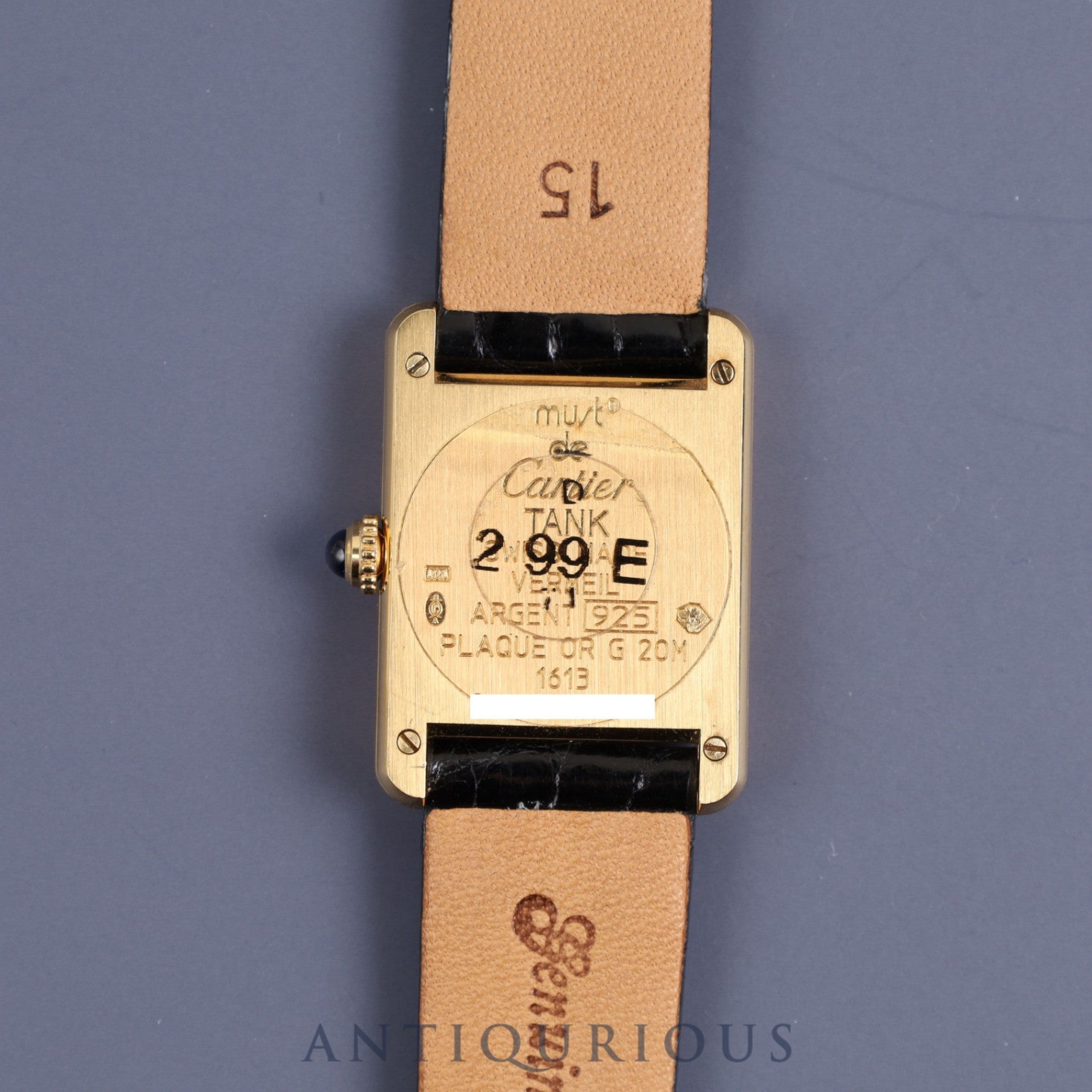 Cartier Must Tank SM 1613 Quartz Cal.057 SV925 Leather Genuine Buckle (GP) Ivory Dial Box Booklet Overhauled