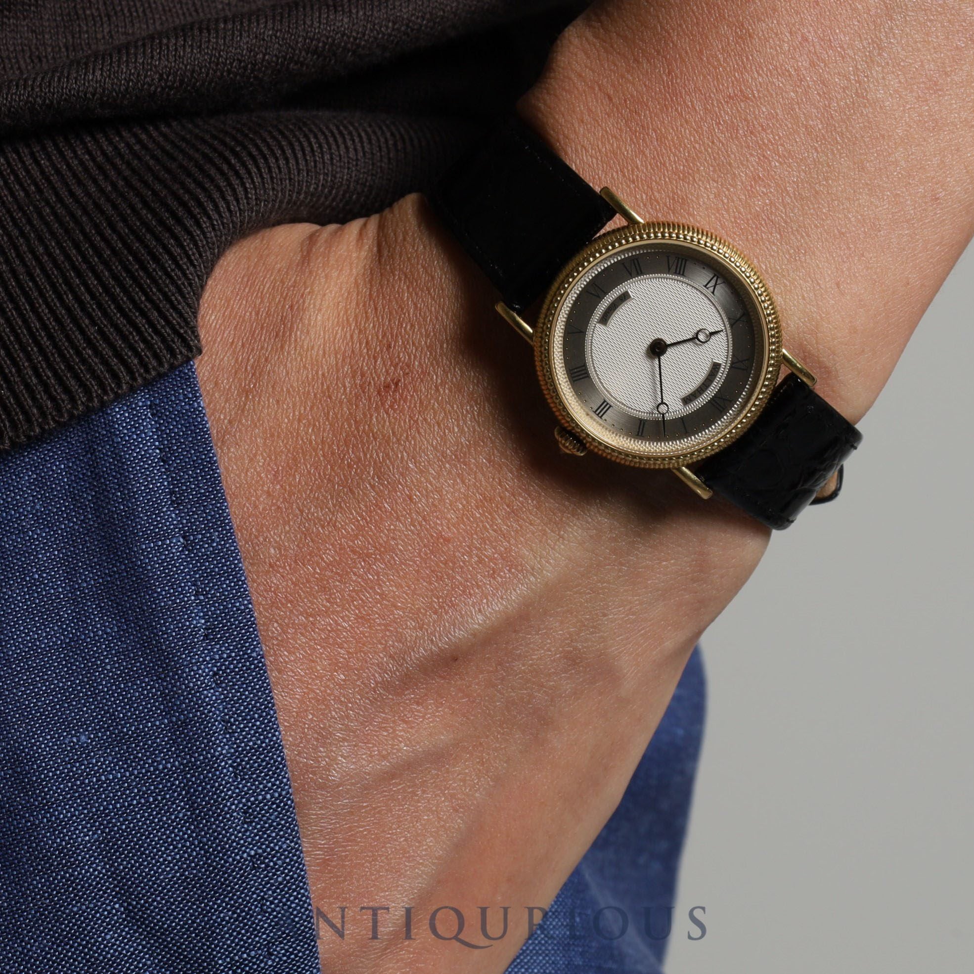 ウォルサム ラウンド 手巻き 750 革 社外尾錠(GP)シルバー文字盤 オーバーホール済み