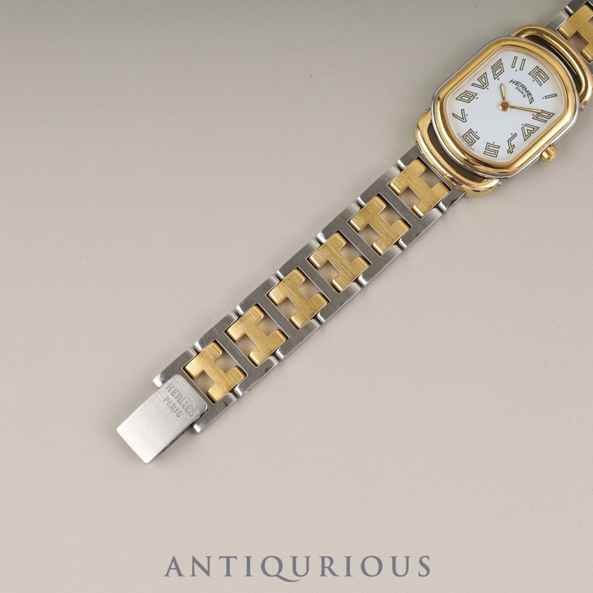 エルメス ラリー RA1.240 クォーツ Cal.976.001 SS/GP SS/GP ホワイト文字盤 オーバーホール済み