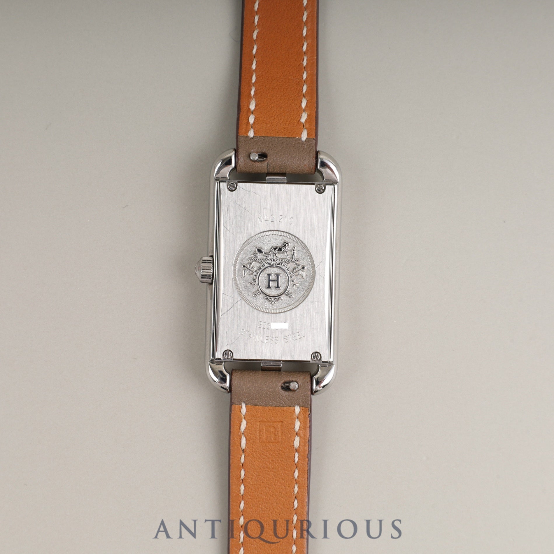 Hermès Nantucket NA2.210 Quartz Cal.280.002 Stainless Steel Watch with Genuine Leather Strap (R Stamp: 2014) and Genuine Stainless Steel Buckle. Silver Dial. Overhauled.