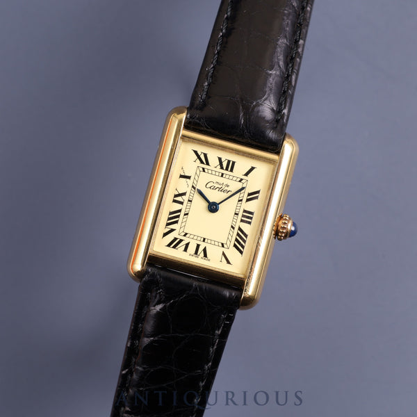 Cartier Must Tank MM 2415 Quartz Cal.057 SV925 Leather Genuine D Buckle (GP) Ivory Roman Dial Overhauled