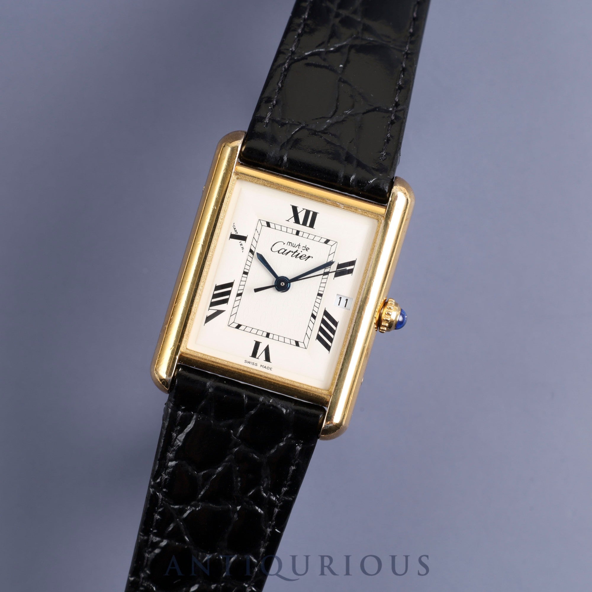 Cartier Must Tank GM (XL) Date W1013754 / 2413 Quartz Cal.687 SV925 Leather Genuine Buckle (GP) Roman CC Dial Box Instruction Manual