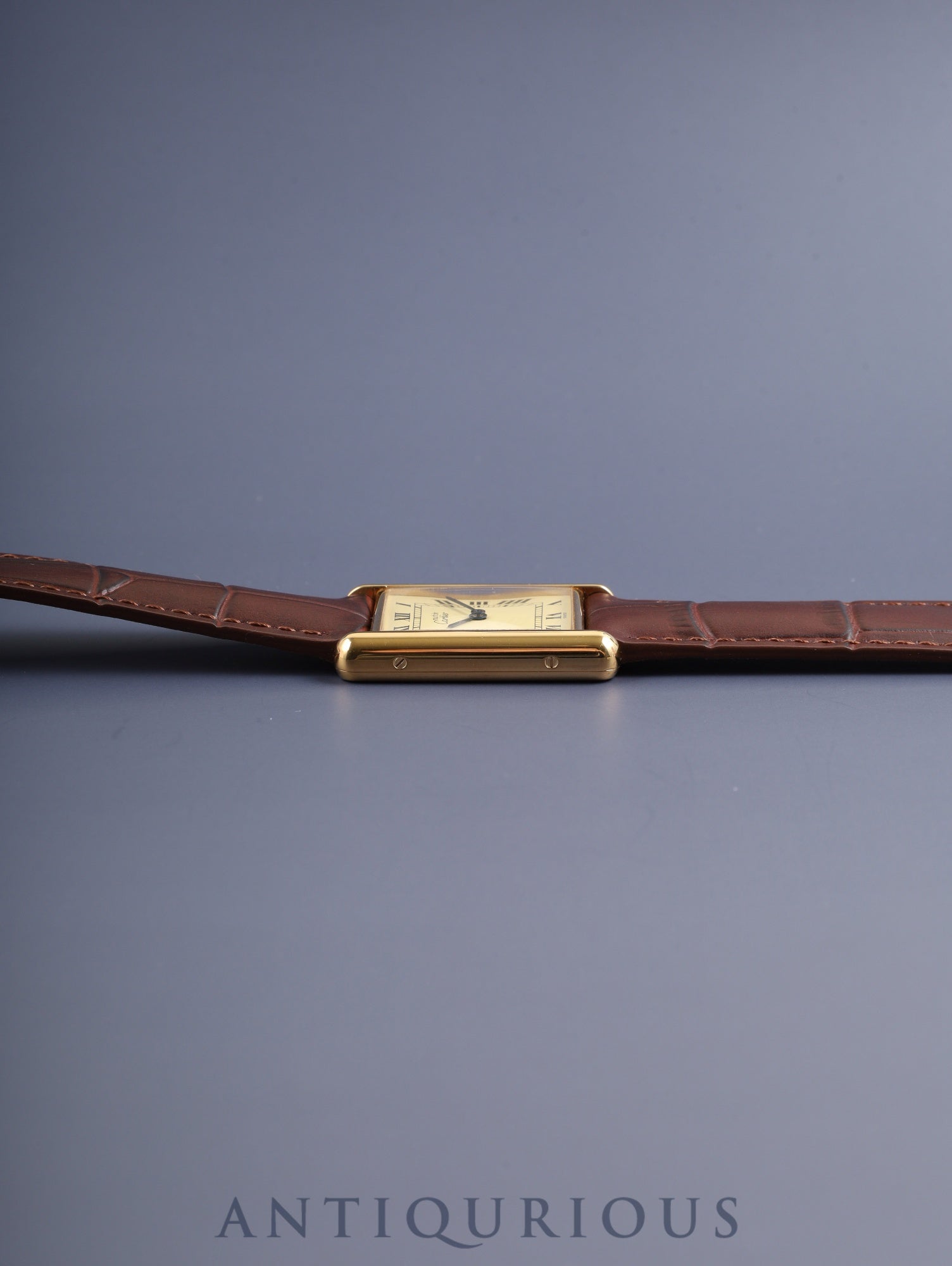 Cartier Must Tank LM W1002754 / 590005 Quartz Caliber 90 SV925 Leather Strap with Genuine D-buckle (GP) Ivory Roman Dial (SWISS Marking) Circa 1982-1995 Box Overhauled