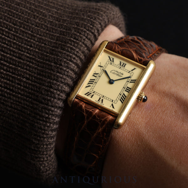 Cartier Must Tank LM 590005 Quartz SV925 Leather Genuine Buckle (GP) Ivory Roman Dial Complete service (full maintenance) completed at Cartier boutique