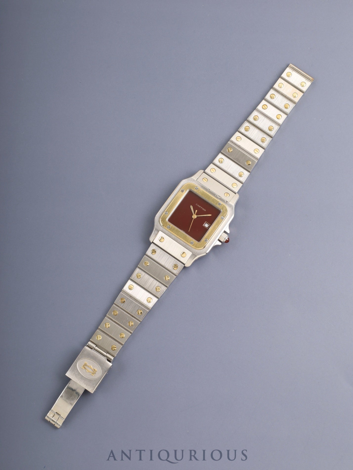 Cartier Santos Carrée LM 45168381 / 2961 Automatic Cal.2671 SS/YG SS/YG Garnet Dial Bordeaux Dial Box, Papers, Booklets (1987 / Named) Overhauled