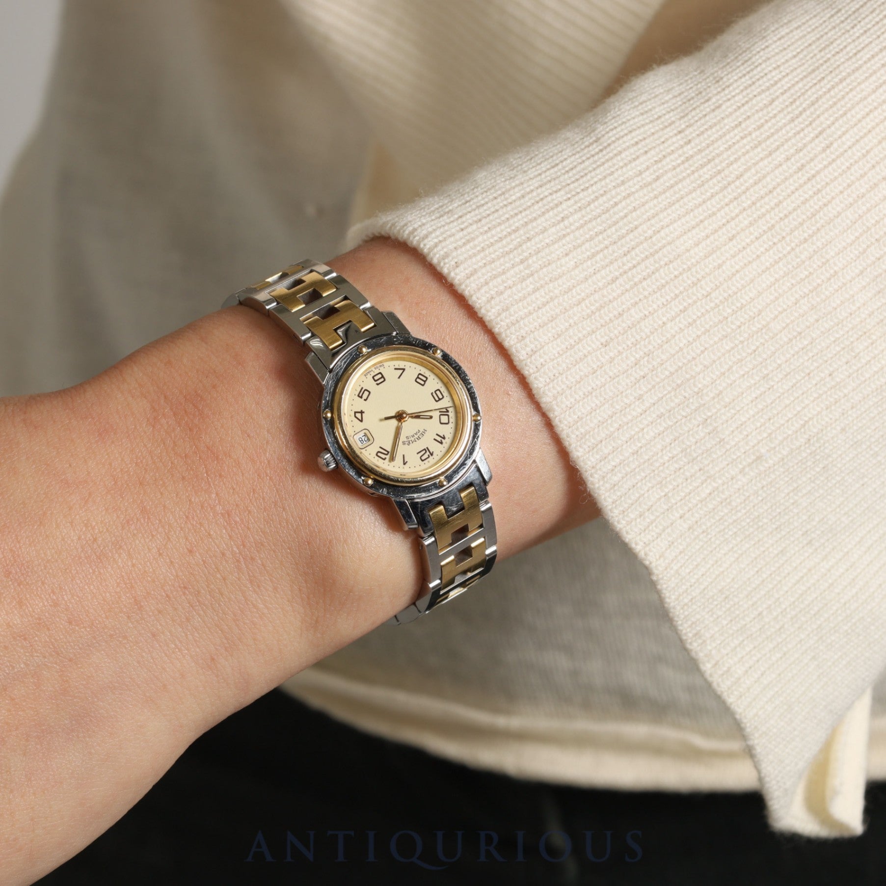 エルメス クリッパー CL4.220 クォーツ SS/GP アイボリー文字盤 24.0mm 保証書(無記名)オーバーホール済み