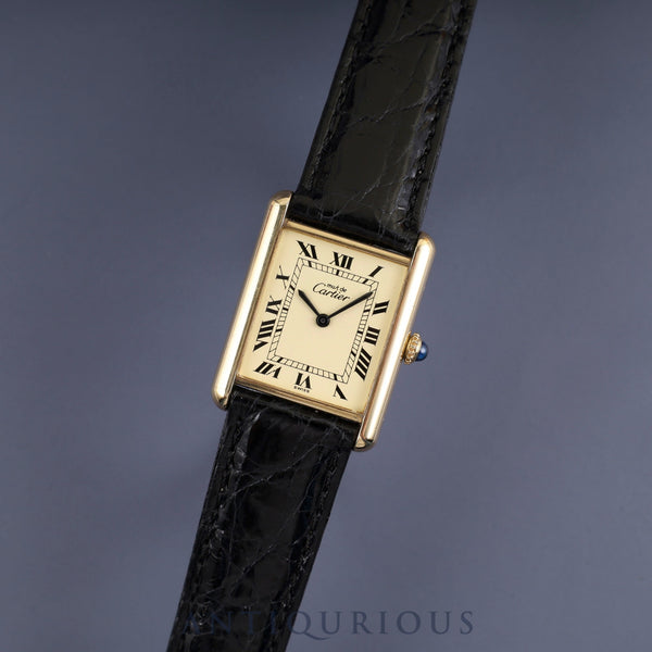 Cartier Must Tank LM Manual Winding Cal. 78-1 SV925 Leather Strap with Genuine GP Buckle Ivory Roman Dial Circa 1976-1981 Overhauled