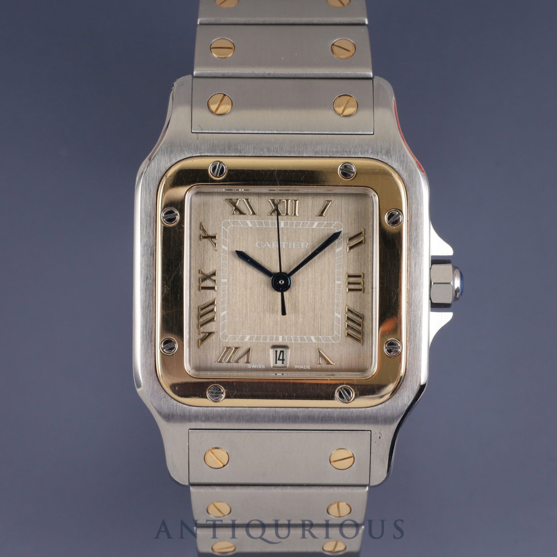 Cartier Santos Galbee LM W20030C4 / 187901 Quartz Caliber 687 Stainless Steel/Yellow Gold with Gray Roman Dial, Overhauled
