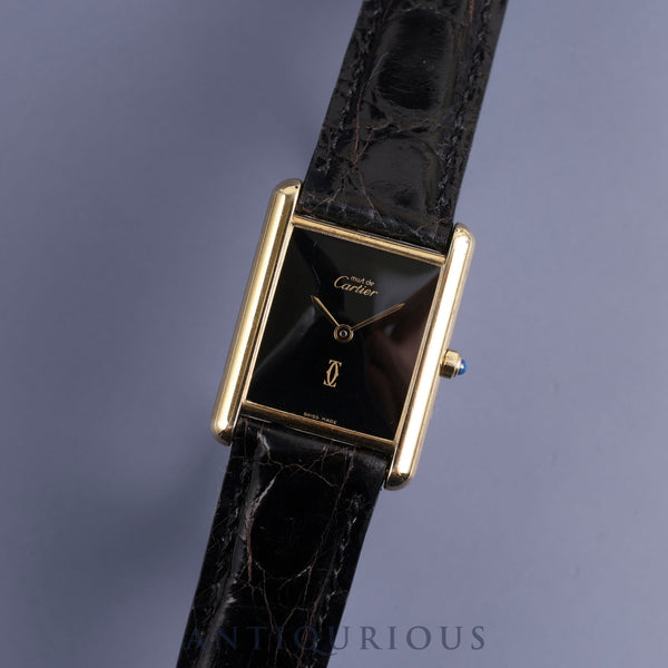 Cartier Must Tank LM 6 81006 Quartz SV925 Leather Genuine Buckle (GP) Black Onyx Dial Complete service (full maintenance) completed at Cartier boutique