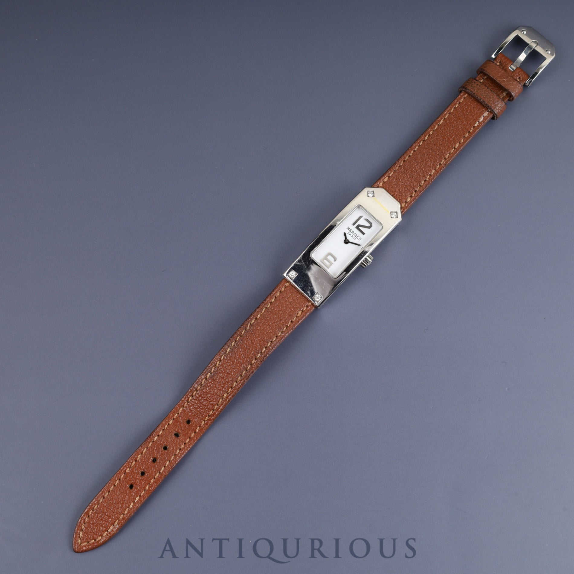 Hermes Kelly 2 4P Diamond KT1.230 Quartz Cal.280.002 SS Genuine Leather Strap (□Q Stamp: 2013) Genuine Buckle (SS) White Dial Overhauled