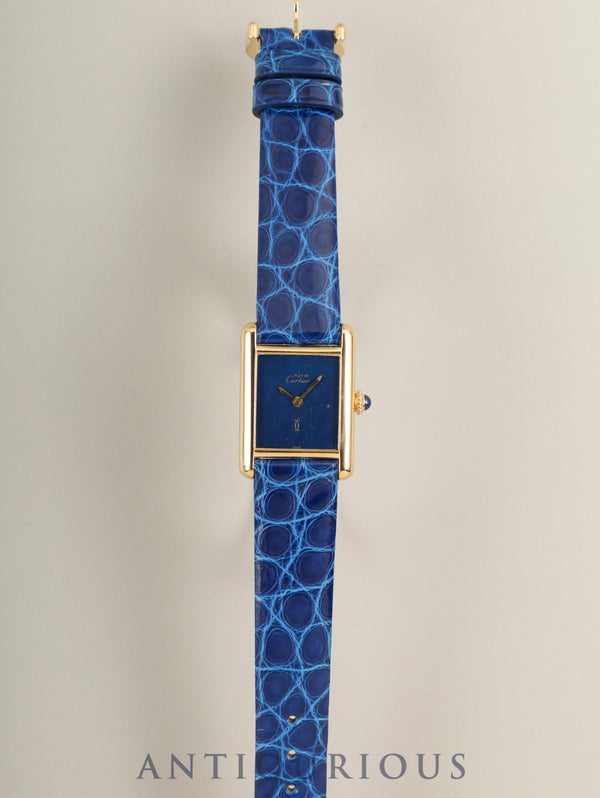 カルティエ マストタンク SM 手巻き Cal.78-1 SV925 革 純正ピンバックル(GP) ラピスラズリ文字盤(SWISS表記) オーバーホール済み