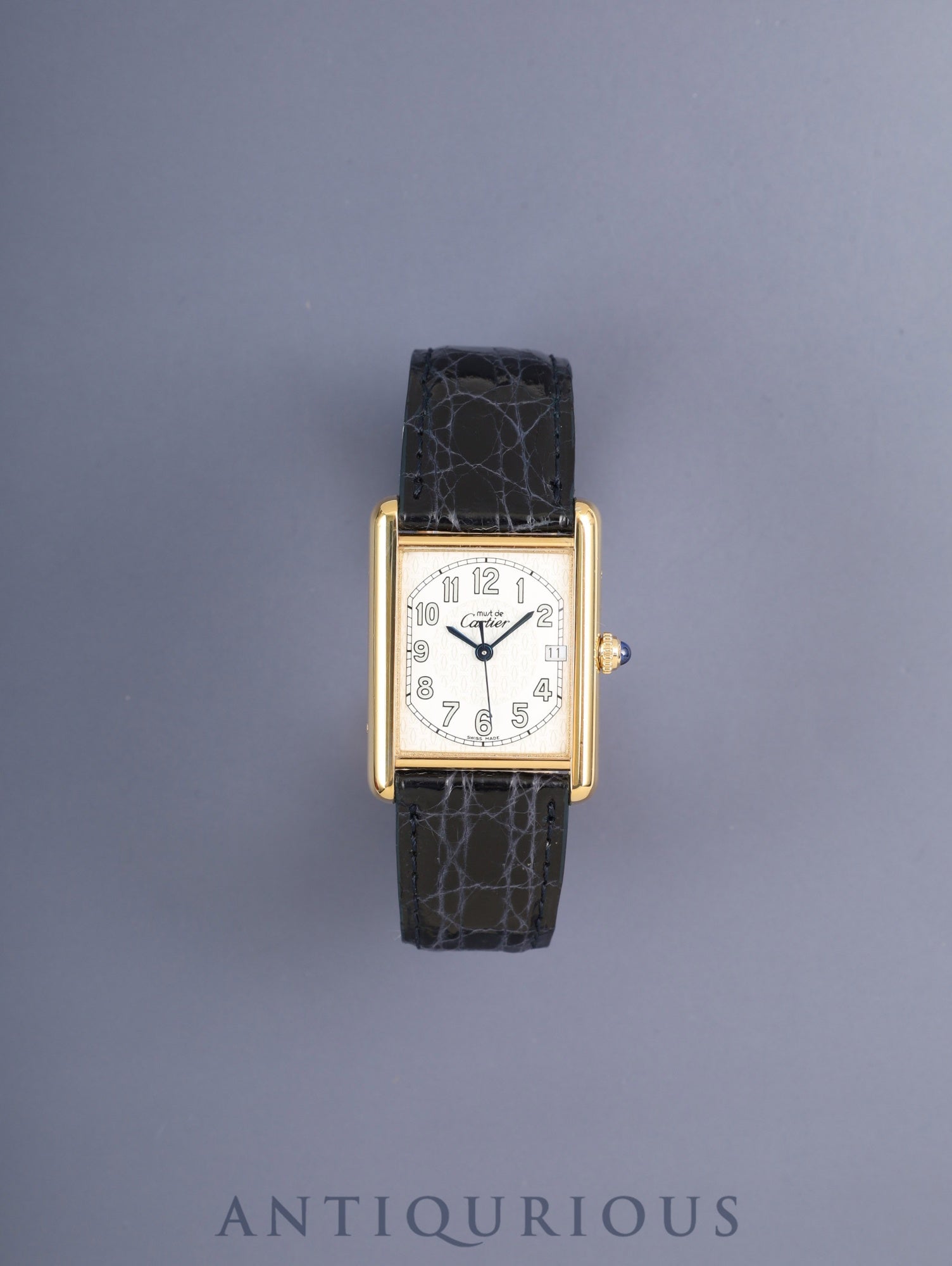 カルティエ マストタンク GM(XL)2413 クォーツ Cal.87 SV925 純正革ベルト 純正Dバックル(GP) テレフォンアラビア文字盤(SWISS MADE表記) 箱 カルティエブティックにてコンプリートサービス済み