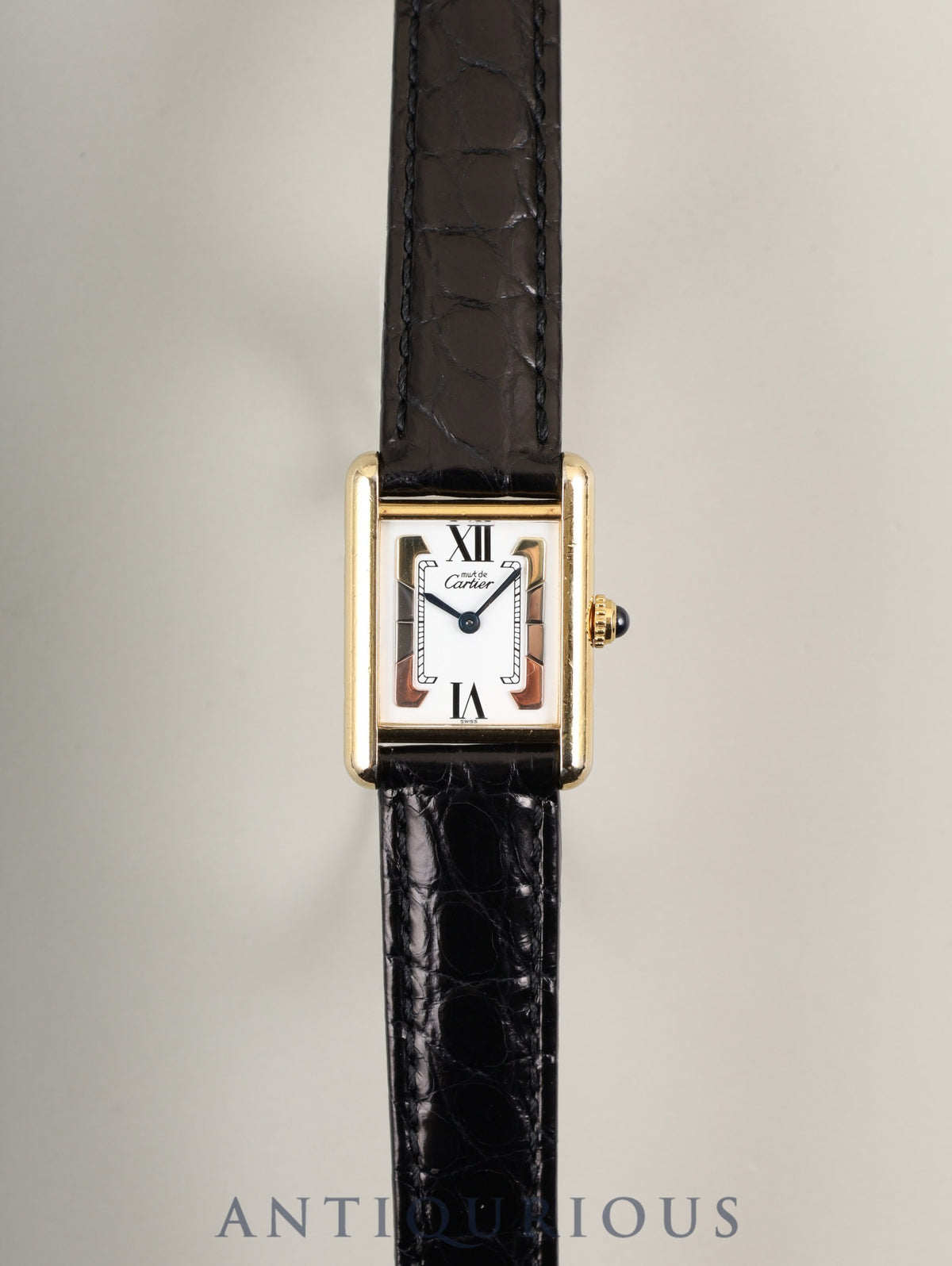 Cartier Must Tank SM 1613 Quartz Caliber 057 SV925 Leather Strap with Genuine D-Buckle (GP) Side Trinity Dial Circa 1996-1998 Overhauled