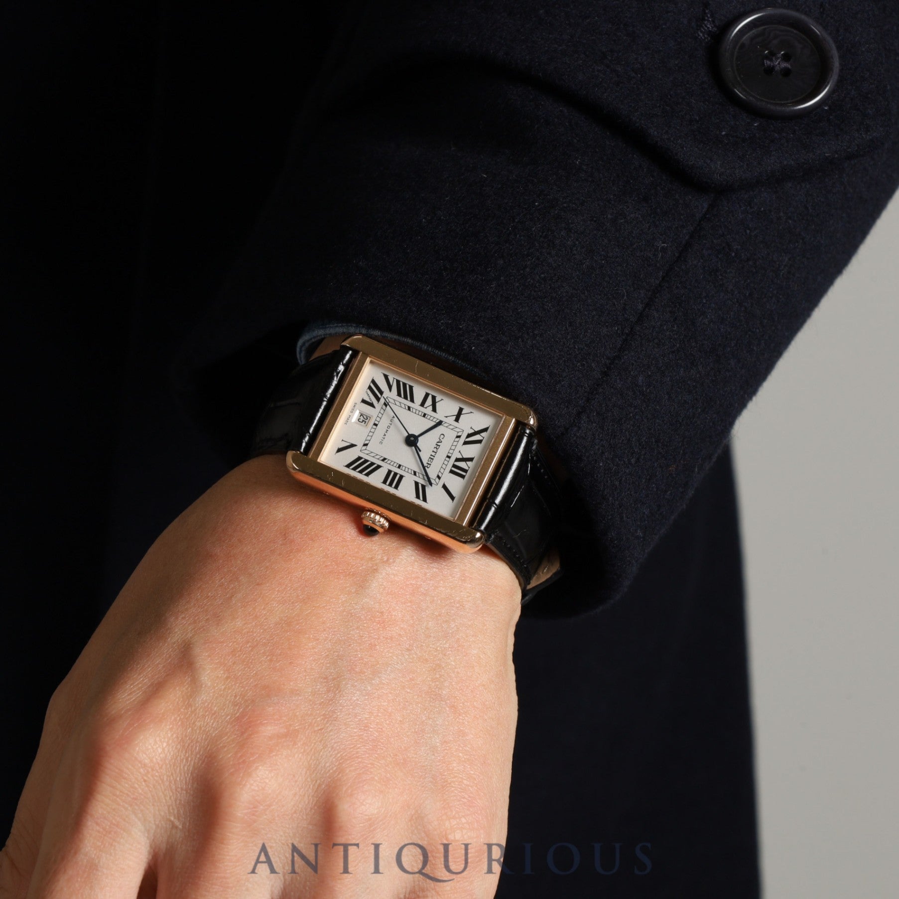 カルティエ タンクソロ XL W5200026 / 3514 自動巻き Cal.049 YG×SS 革 社外尾錠(GP)ホワイトローマン文字盤 箱 保証書(2013年)オーバーホール済み カルティエブティックにてコンプリートサービス済み