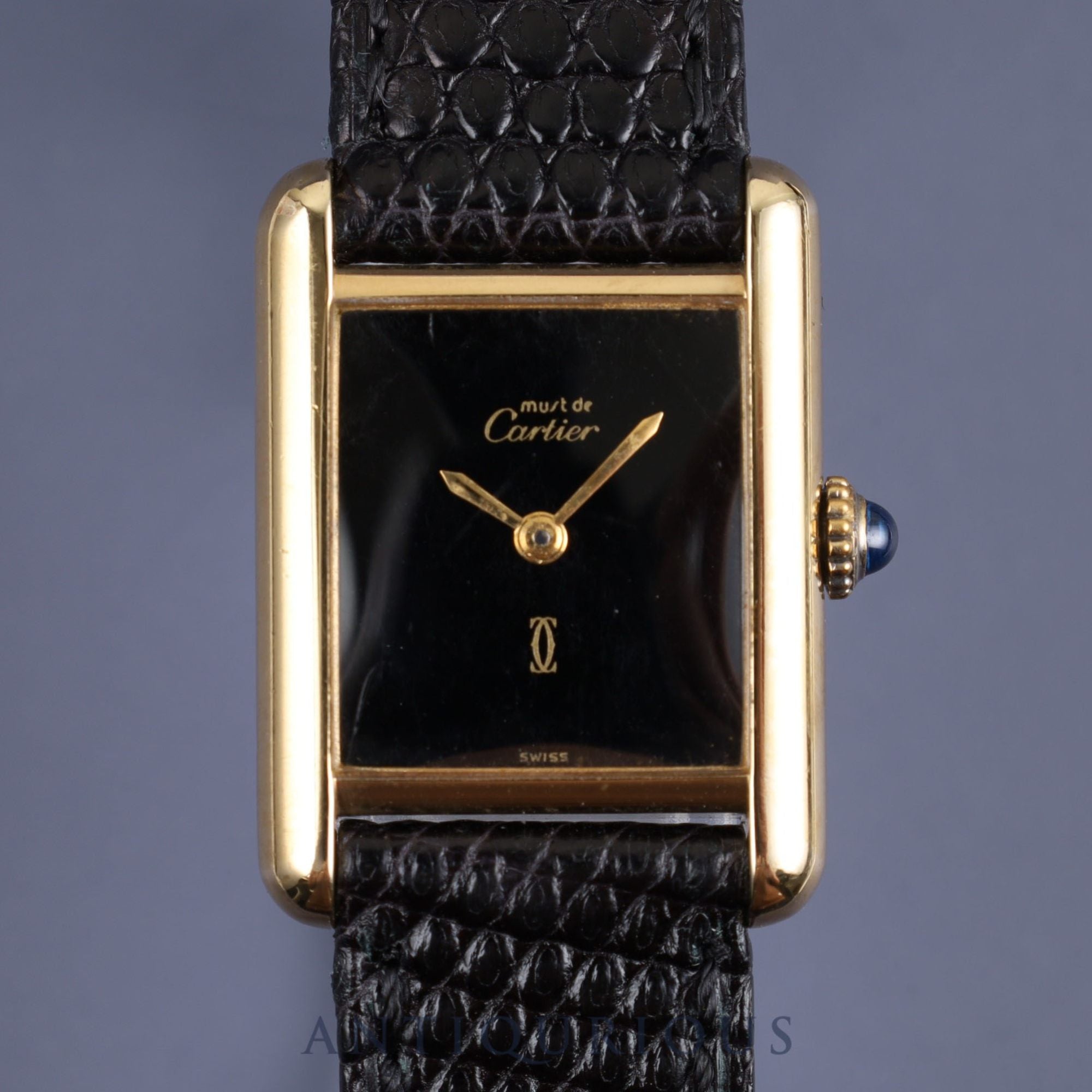 カルティエ マストタンク SM 手巻き Cal.78-1 SV925 革 純正尾錠 (GP) ブラックオニキス文字盤 1976年頃~1980年代初期頃 オーバーホール済み