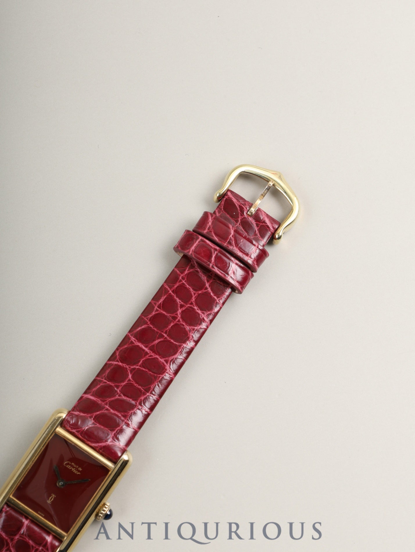 カルティエ マストタンク SM 82975613 手巻き Cal.78-1 革 純正尾錠(GP) ガーネットダイアル ボルドー文字盤(SWISS表記) 箱 保証書(1981年)オーバーホール済み