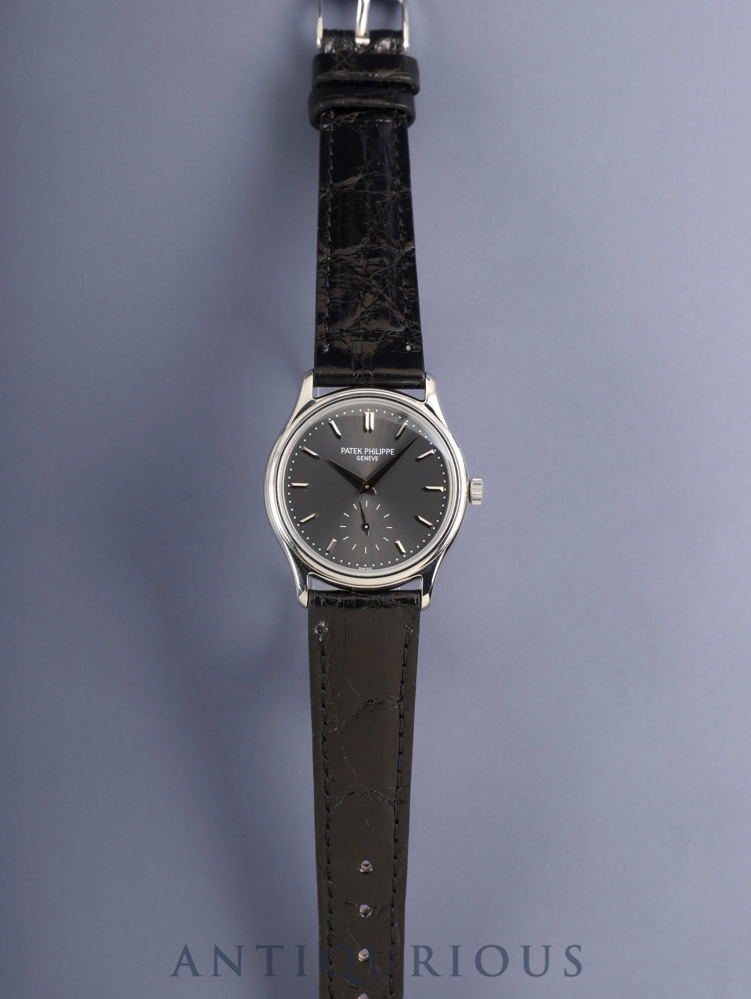 パテック・フィリップ カラトラバ 3923A 手巻き Cal.215 SS 革 純正ピンバックル(SS)グレー文字盤 1987年 修理明細 パテックフィリップにて修理済み