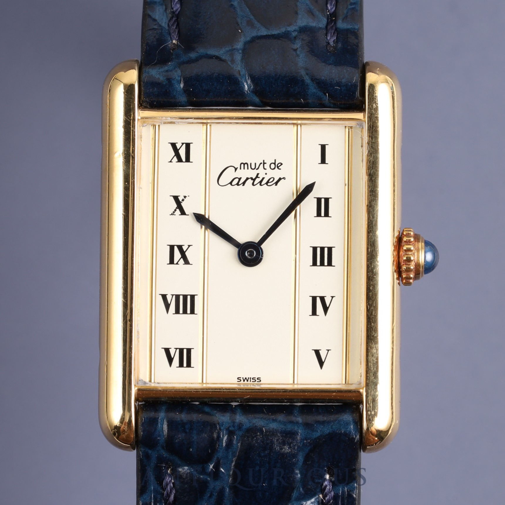 Cartier Must Tank LM 590005 Quartz Cal.90 SV925 Leather Genuine Buckle (GP) Straight Roman Dial Overhauled Newly Finished