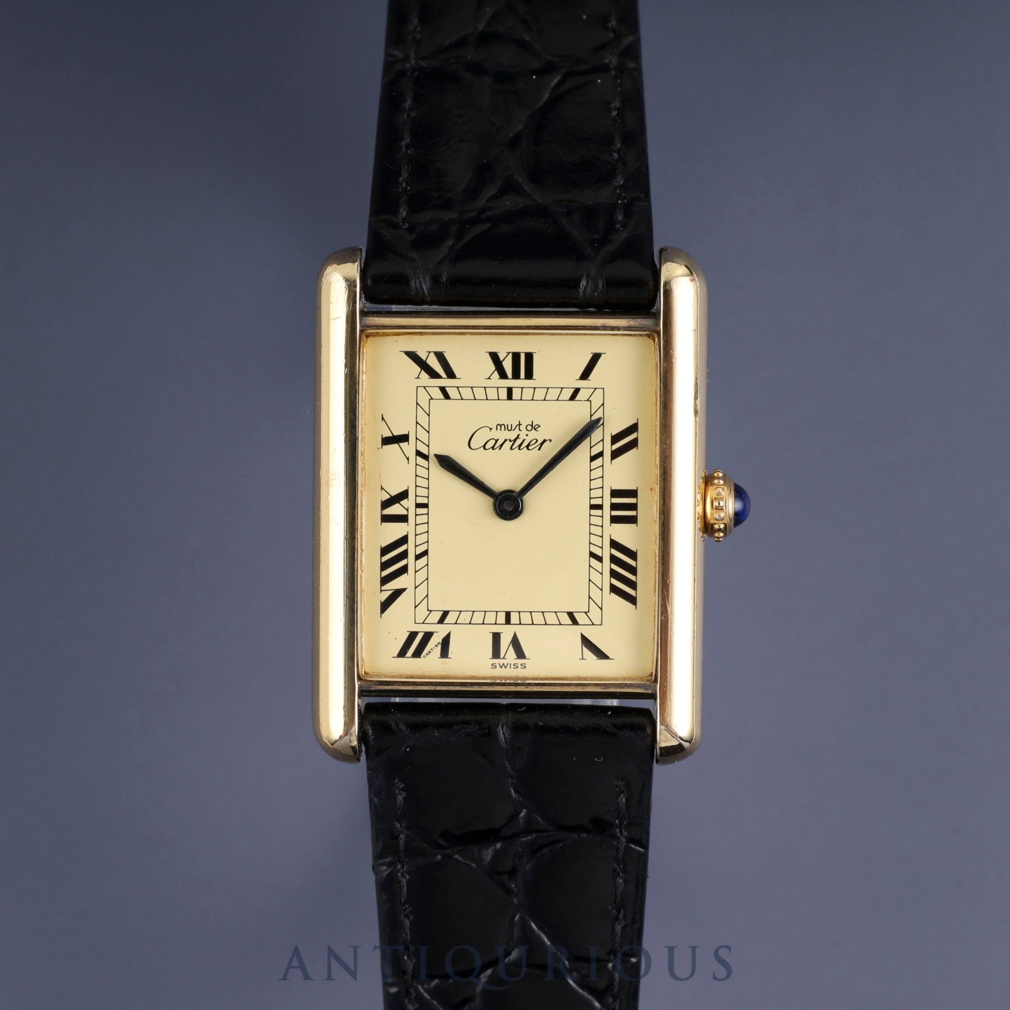 Cartier Must Tank LM Manual winding Cal.78-1 SV925 Leather Genuine buckle (GP) Ivory Roman dial Overhauled