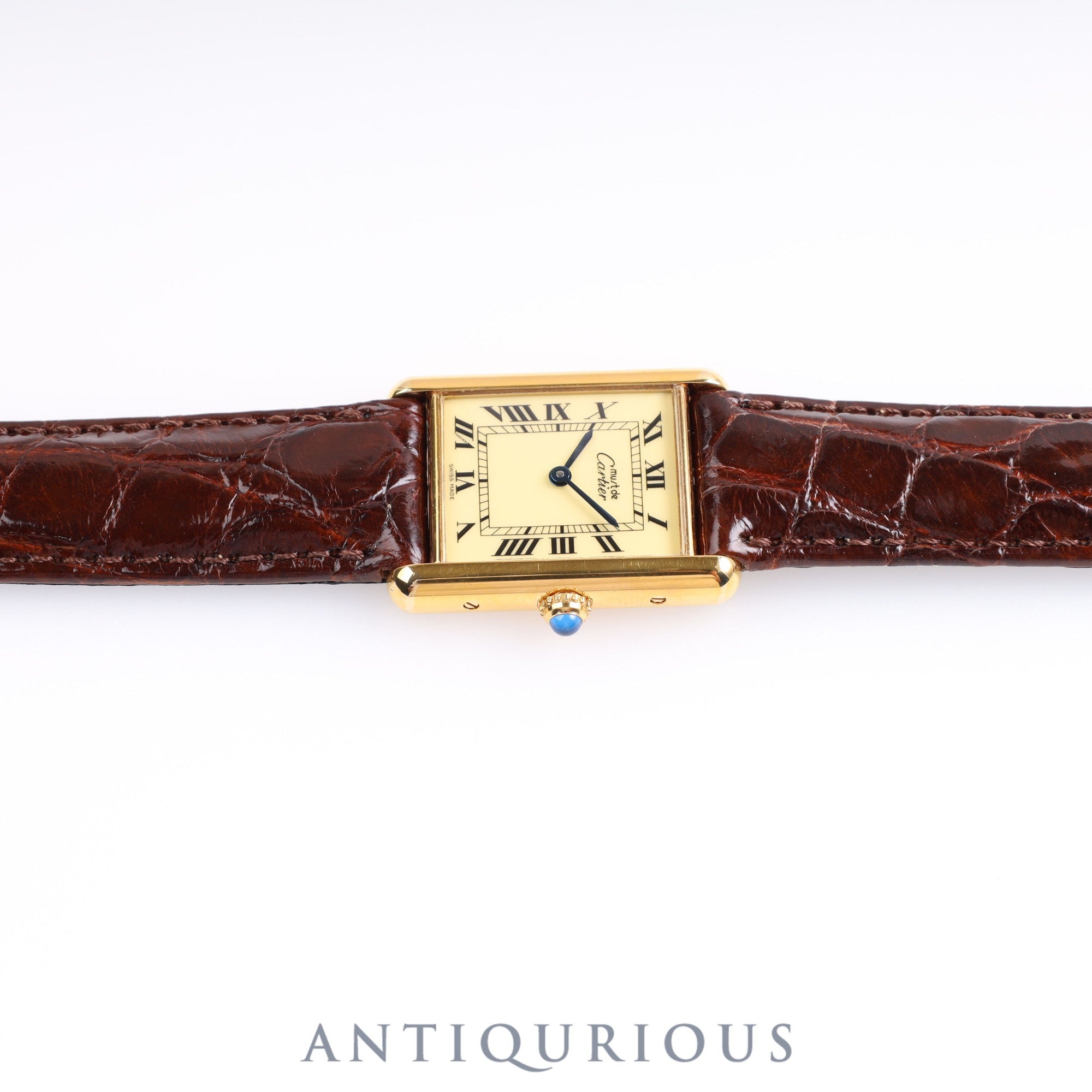 Cartier Must Tank LM QZ 590005 SV925 Leather Genuine Buckle Ivory Roman Dial Complete Service Completed