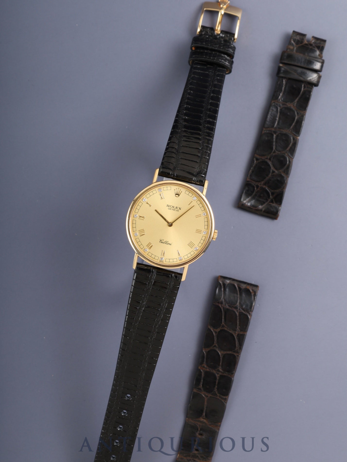 Rolex Cellini 5112, manual winding, Cal. 1601, 750YG, leather strap, original pin buckle (750YG), champagne diamond Roman numeral dial, L-series (1989-1990), repair invoice included, recently overhauled.