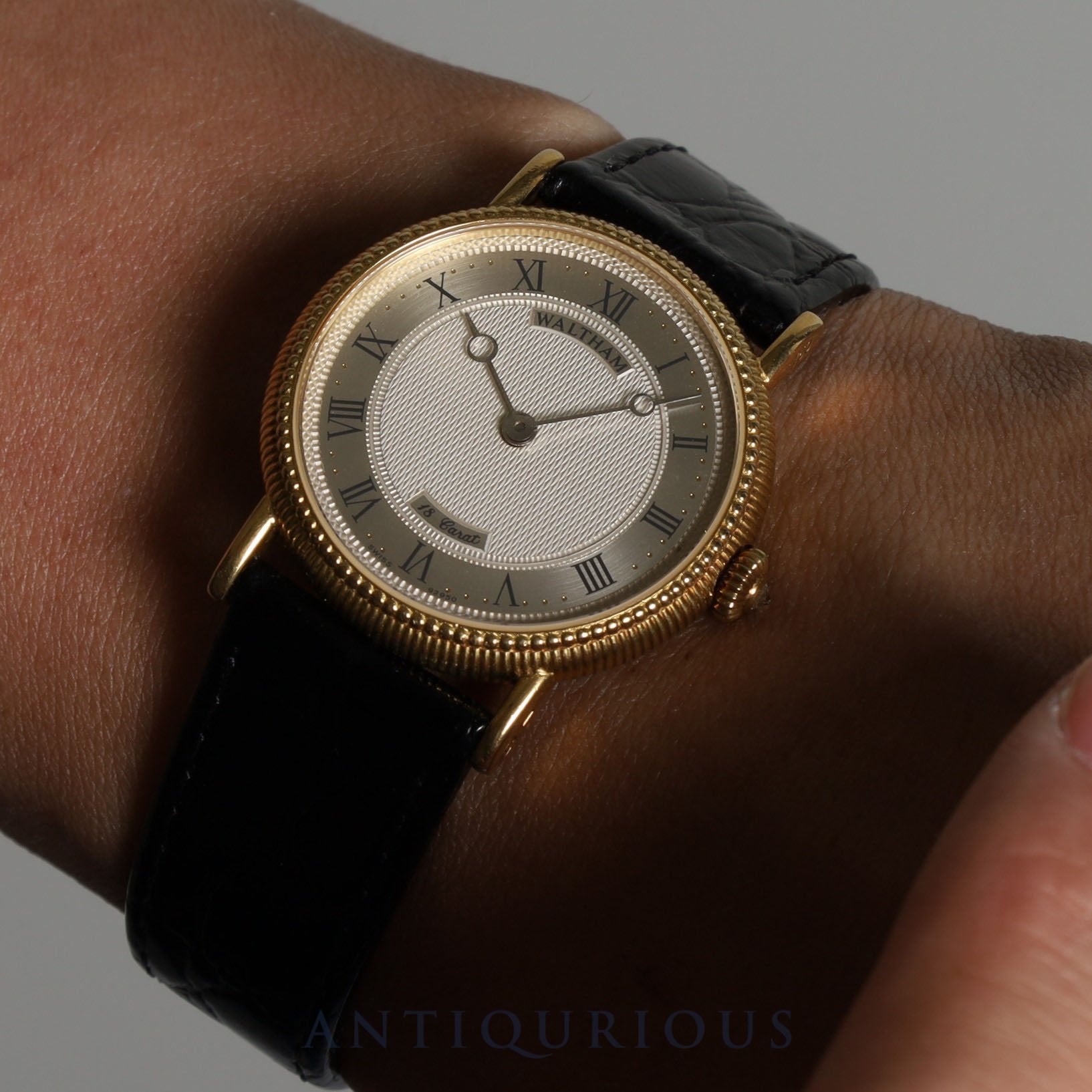 ウォルサム ラウンド 手巻き 750 革 社外尾錠(GP)シルバー文字盤 オーバーホール済み