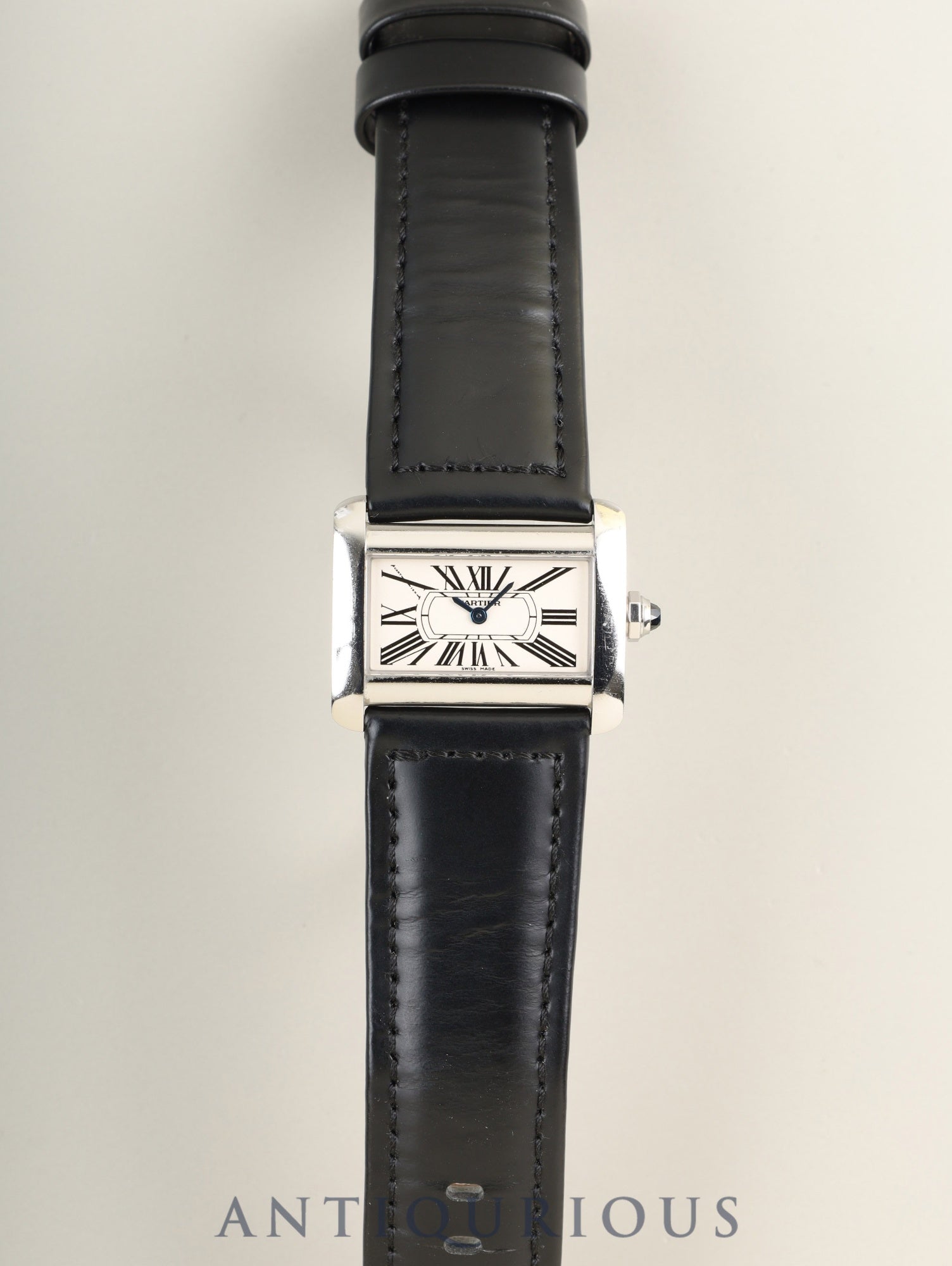 カルティエ タンク ディヴァン ミニ W6300255 / 2599 クォーツ Cal.157 SS 革 社外ピンバックル(SS)シルバーローマン文字盤 オーバーホール済み