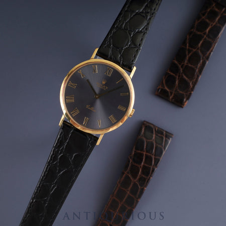 Rolex Cellini 4112 Manual winding Cal.1601 750 Leather Genuine buckle (GP) Grey dial 42 series (1974) Genuine replacement belt Overhauled