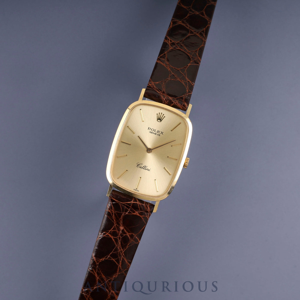 Rolex Cellini 4113 Manual Winding Caliber 1600 750 Leather Strap with Genuine Buckle (GP) Champagne Dial No. 42 (1974) Overhauled