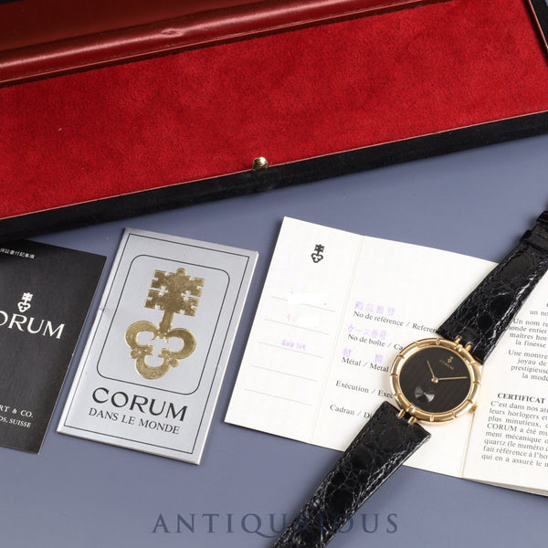 コルム ラウンド 94.129.56 クォーツ Cal.211 101 18KYG 革 純正尾錠(GP)ブラック文字盤 箱 保証書(1991年)オーバーホール済み
