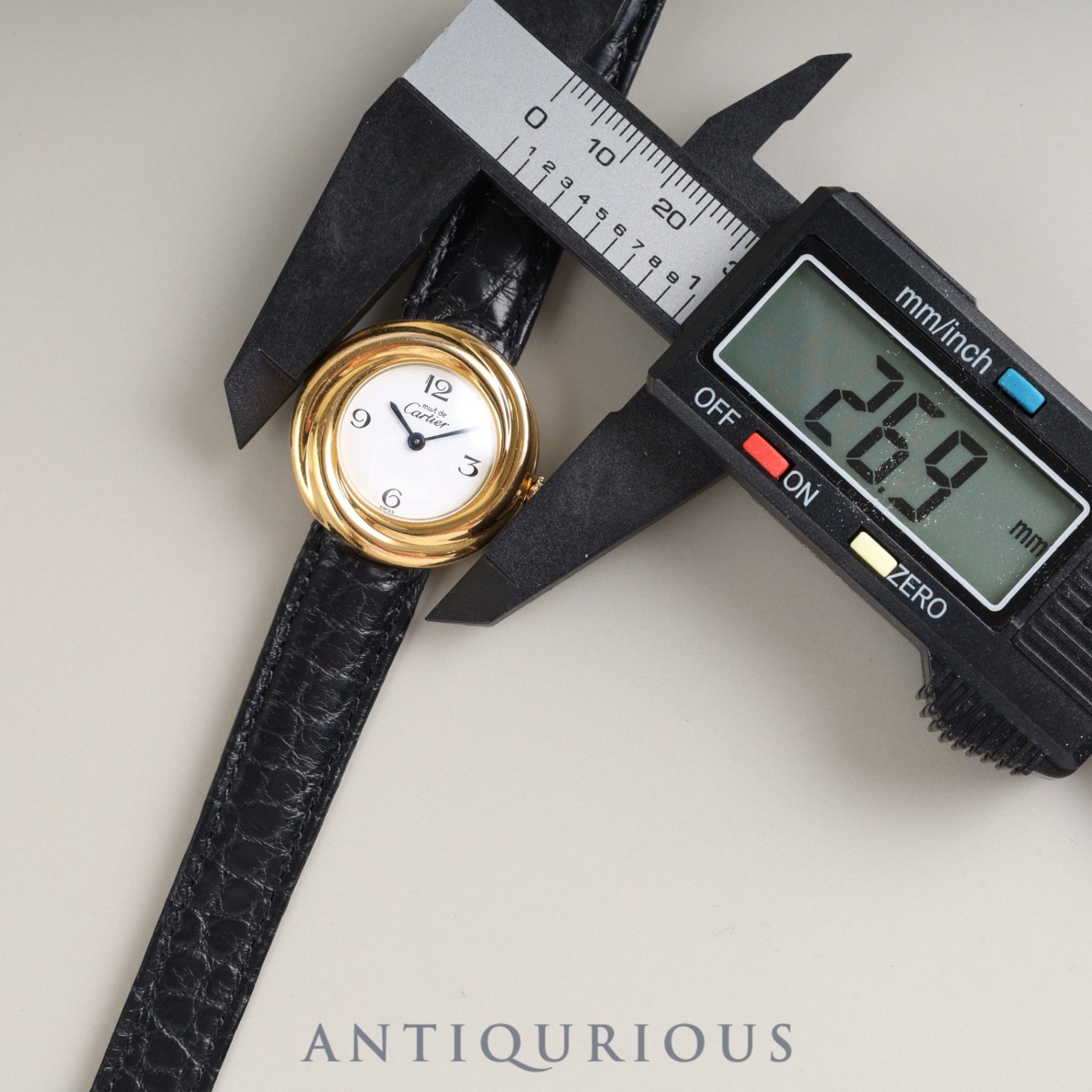 カルティエ マストトリニティ 2735 クォーツ Cal.157 SV925 革 純正Dバックル(GP)ホワイト飛びアラビア文字盤 オーバーホール済み