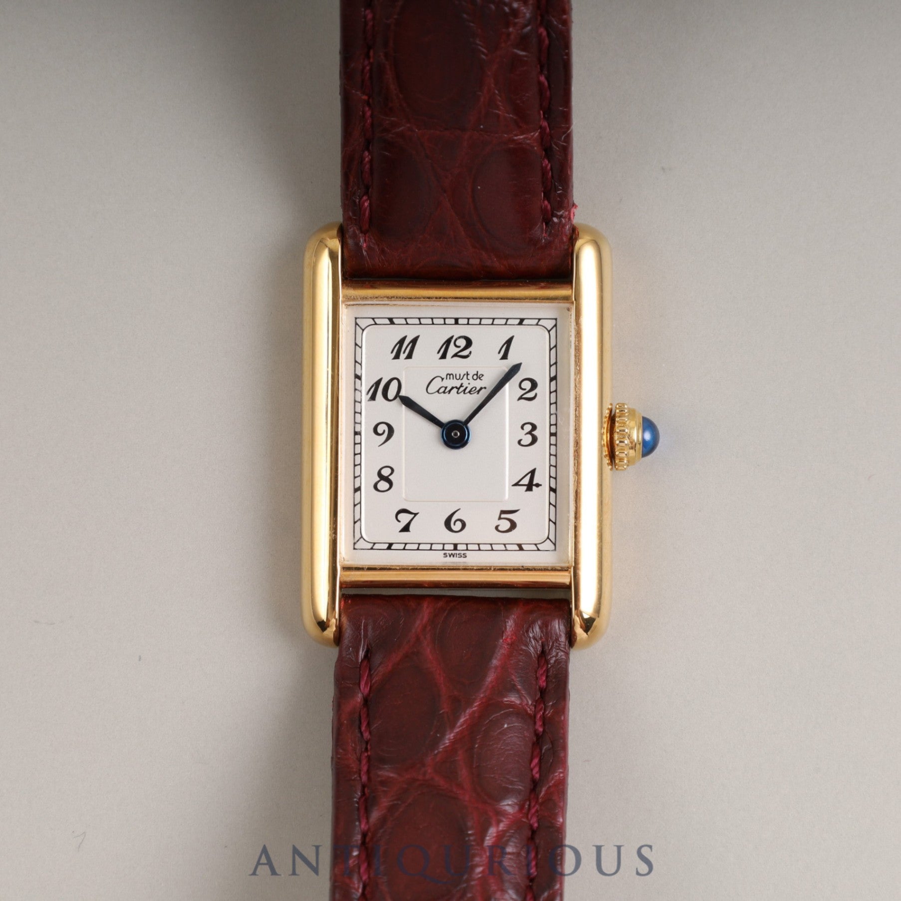 Cartier Must Tank SM QZ W1002954 / 5057001 SV925 Leather Genuine Buckle Arabic Dial