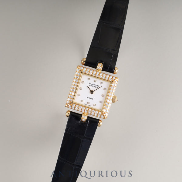 Van Cleef & Arpels Fantasy Carre 122645 Quartz Cal.976.001 18K Genuine leather strap Genuine buckle (750) 12P diamond/white dial Overhauled