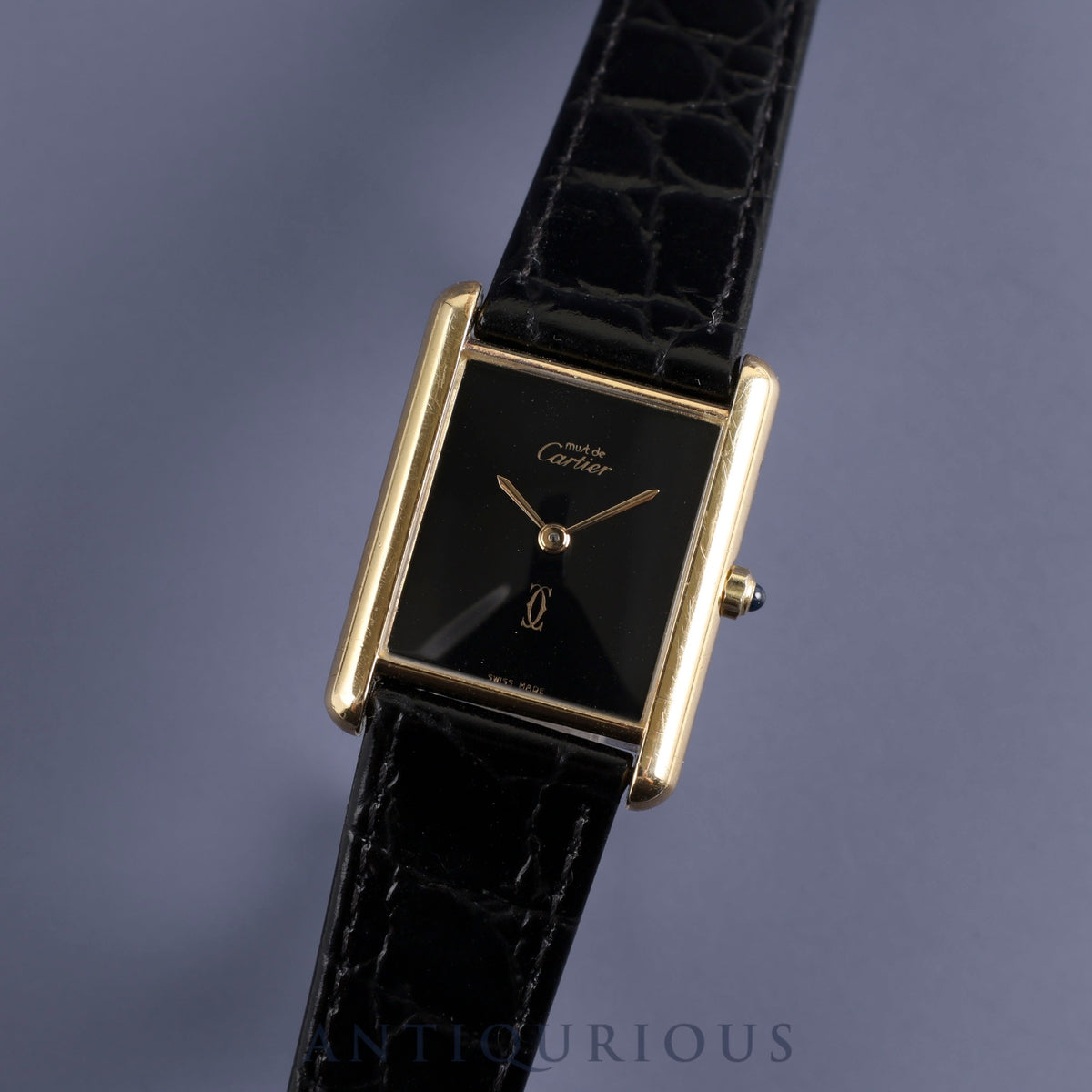 Cartier Must Tank LM 6 81006 Quartz Cal.690 SV925 Leather Genuine Buckle (GP) Onyx Dial Overhauled and Finished to Like New